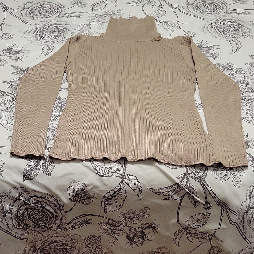 Madison Ribbed Turtleneck Sweater in Beige